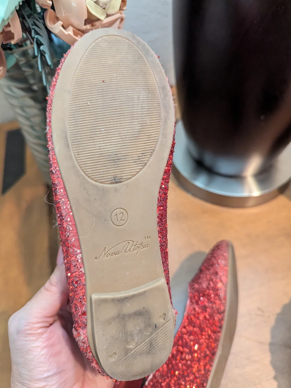 Kids Red Glitter Mary Jane Ballet Flats with Ankle Strap